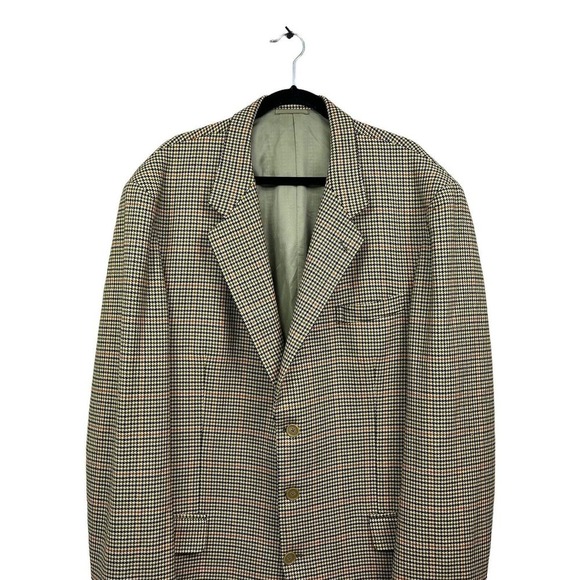 Ermenegildo Zegna Wool Cashmere Sport Coat Blazer Men Ventless Houndstooth Green - Picture 2 of 8